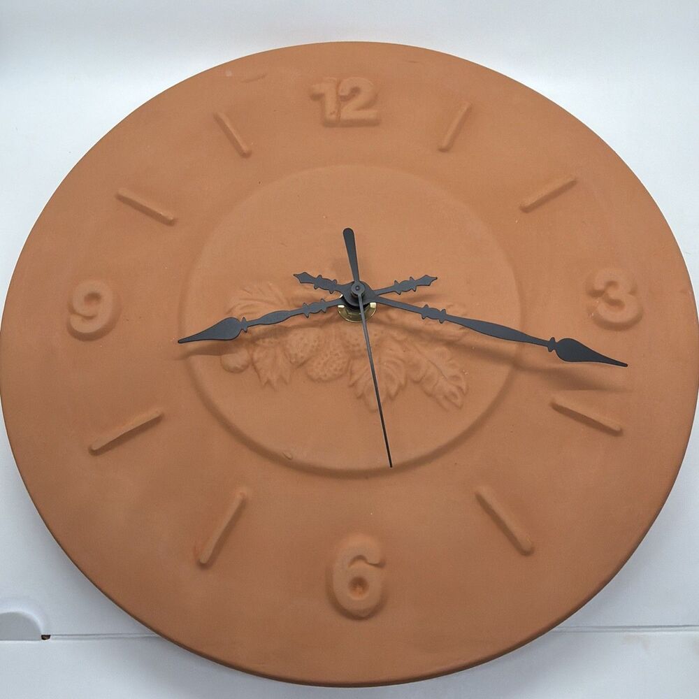 Terra Cotta Wall Clock Indoor and Outdoor Strawberries Quartz Movement
